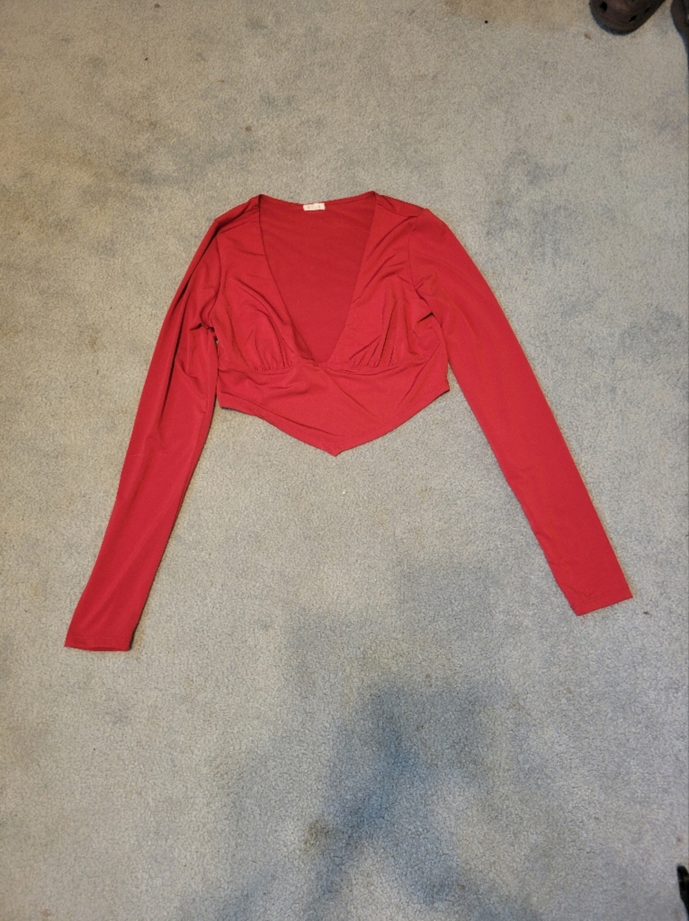 Garage Red Long Sleeve Deep V Cropped Top